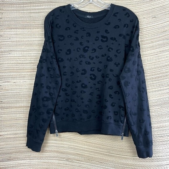 Rails Black Marlo Flocked Leopard Textured With Side Zip Sweatshirt Size S - Picture 6 of 13